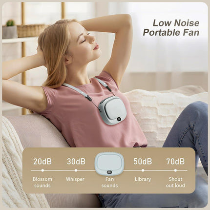 Portable Neck Fan with 5 Speeds – Rechargeable USB Mini Fan for Outdoor Travel, Work & Camping – Silent Personal Cooling Fan (Blue).