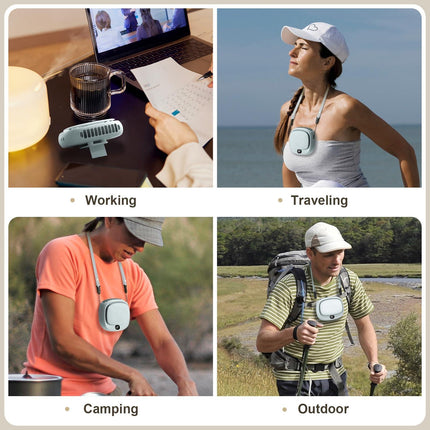 Portable Neck Fan with 5 Speeds – Rechargeable USB Mini Fan for Outdoor Travel, Work & Camping – Silent Personal Cooling Fan (Blue).