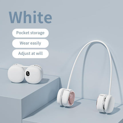 Portable Neck Fan with 5-Speed Adjustable Cooling – Lightweight Rechargeable Bladeless Fan for Travel, Outdoor, Gym, Office Use – Ultra-Quiet & Foldable (White).