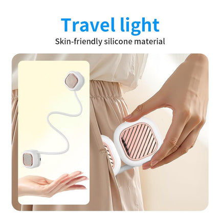 Portable Neck Fan with 5-Speed Adjustable Cooling – Lightweight Rechargeable Bladeless Fan for Travel, Outdoor, Gym, Office Use – Ultra-Quiet & Foldable (White).