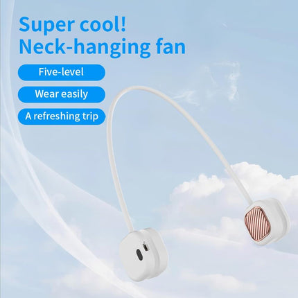 Portable Neck Fan with 5-Speed Adjustable Cooling – Lightweight Rechargeable Bladeless Fan for Travel, Outdoor, Gym, Office Use – Ultra-Quiet & Foldable (White).