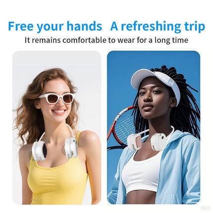 Portable Neck Fan with 5-Speed Adjustable Cooling – Lightweight Rechargeable Bladeless Fan for Travel, Outdoor, Gym, Office Use – Ultra-Quiet & Foldable (White).