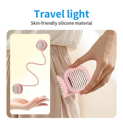 Portable Neck Fan with 5-Speed Adjustable Cooling – Lightweight Rechargeable Bladeless Fan for Travel, Outdoor, Gym, Office Use – Ultra-Quiet & Foldable (Pink).