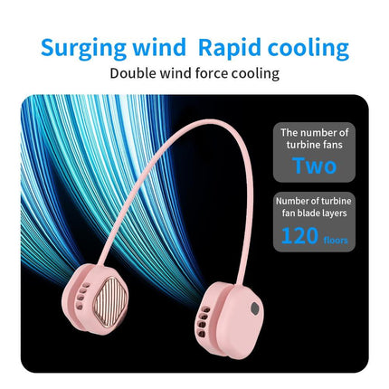 Portable Neck Fan with 5-Speed Adjustable Cooling – Lightweight Rechargeable Bladeless Fan for Travel, Outdoor, Gym, Office Use – Ultra-Quiet & Foldable (Pink).
