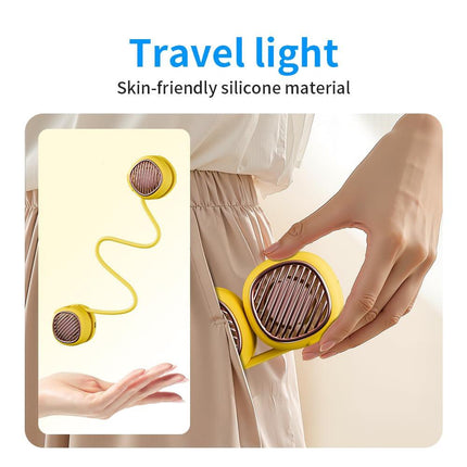 Portable Neck Fan with 5-Speed Adjustable Cooling – Lightweight Rechargeable Bladeless Fan for Travel, Outdoor, Gym, Office Use – Ultra-Quiet & Foldable (Yellow).