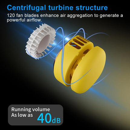 Portable Neck Fan with 5-Speed Adjustable Cooling – Lightweight Rechargeable Bladeless Fan for Travel, Outdoor, Gym, Office Use – Ultra-Quiet & Foldable (Yellow).