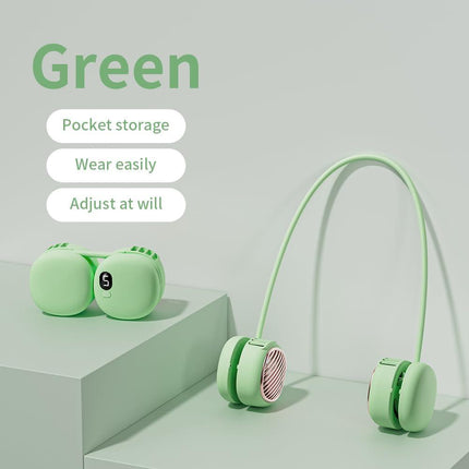 Portable Neck Fan with 5-Speed Adjustable Cooling – Lightweight Rechargeable Bladeless Fan for Travel, Outdoor, Gym, Office Use – Ultra-Quiet & Foldable (Green).