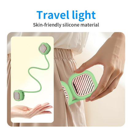 Portable Neck Fan with 5-Speed Adjustable Cooling – Lightweight Rechargeable Bladeless Fan for Travel, Outdoor, Gym, Office Use – Ultra-Quiet & Foldable (Green).