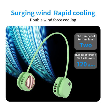 Portable Neck Fan with 5-Speed Adjustable Cooling – Lightweight Rechargeable Bladeless Fan for Travel, Outdoor, Gym, Office Use – Ultra-Quiet & Foldable (Green).
