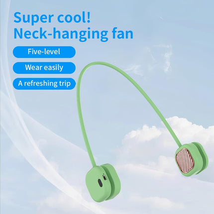 Portable Neck Fan with 5-Speed Adjustable Cooling – Lightweight Rechargeable Bladeless Fan for Travel, Outdoor, Gym, Office Use – Ultra-Quiet & Foldable (Green).