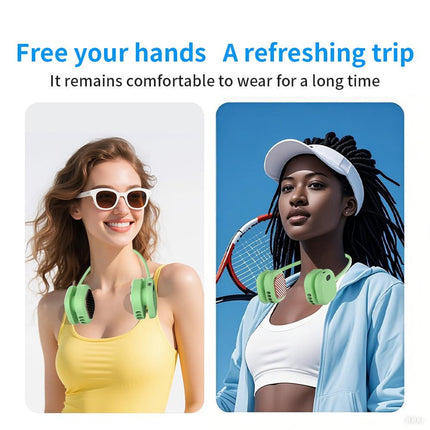 Portable Neck Fan with 5-Speed Adjustable Cooling – Lightweight Rechargeable Bladeless Fan for Travel, Outdoor, Gym, Office Use – Ultra-Quiet & Foldable (Green).