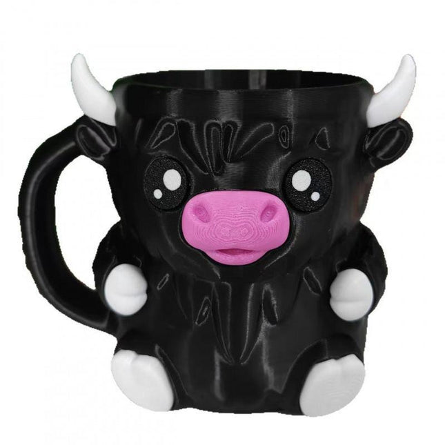 Modern Highland Cow Ice Pint Holder – Fun Animal Mug with Secret Snack Drawer, Lid Holders, and Wide Opening(Black).