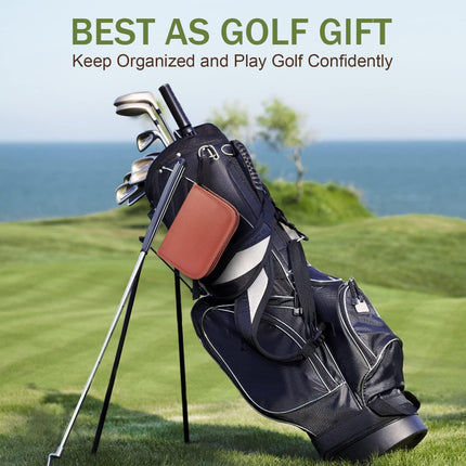 Premium Golf Accessory Kit with Rangefinder, Tees, Balls & 6-in-1 Divot Tool – Brown Leather Case for Men and Women (Brown).