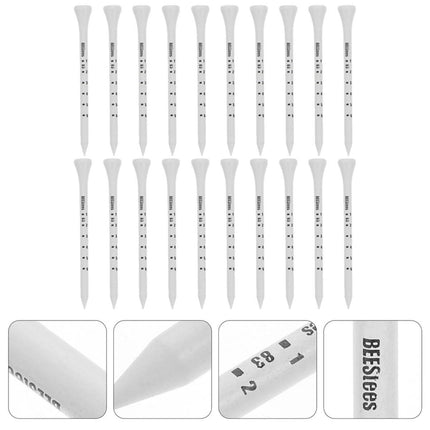 Golf Tee Pack of 100 with Measurement Scale – White Plastic Tees for Driving Range, Practice & Tournament Use (White).