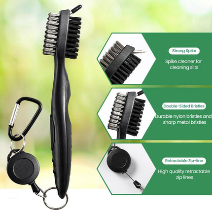 Golf Club Cleaning Brush Set with Retractable Zip Line – 3-Pack Dual-Sided Brush for Deep Groove Cleaning (Blue).