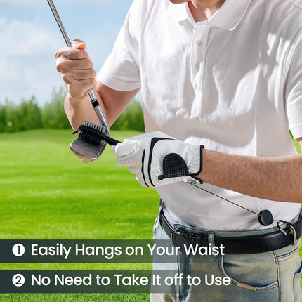 Golf Club Cleaning Brush Set with Retractable Zip Line – 3-Pack Dual-Sided Brush for Deep Groove Cleaning (Blue).
