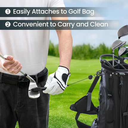 Golf Club Cleaning Brush Set with Retractable Zip Line – 3-Pack Dual-Sided Brush for Deep Groove Cleaning (Blue).