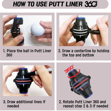 360° Golf Ball Line Marker with 2 Pens – Full Coverage Alignment Tool for Putt, Driver & Irons (Blue).