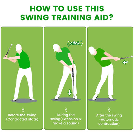 Retractable Golf Swing Trainer with Click Sound – Black Adjustable Tempo Training Aid for Home, Office & Driving Range Practice (Black).