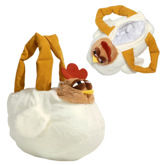 Cute Chicken Plush Handbag – White & Brown Kawaii Animal Tote for Girls & Women | Fun Gift Idea.