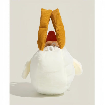 Cute Chicken Plush Handbag – White & Brown Kawaii Animal Tote for Girls & Women | Fun Gift Idea.