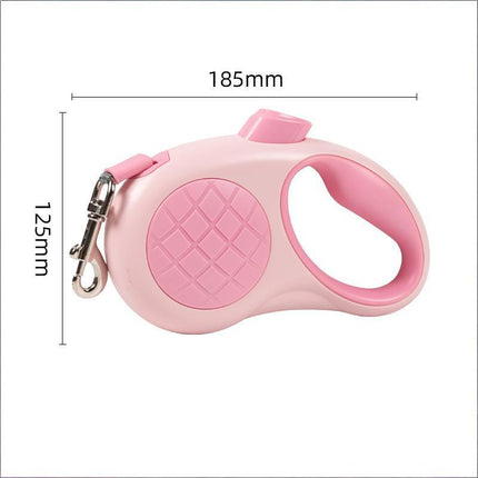 Retractable Dog Leash – 16.5 ft Automatic Walking Lead with One-Hand Brake Lock & Anti-Tangle Nylon Tape – Heavy-Duty 55 lb Capacity – Ideal for Small to Medium Dogs (Pink).
