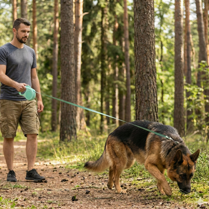 Retractable Dog Leash – 16.5 ft Automatic Walking Lead with One-Hand Brake Lock & Anti-Tangle Nylon Tape – Heavy-Duty 55 lb Capacity – Ideal for Small to Medium Dogs (Green).