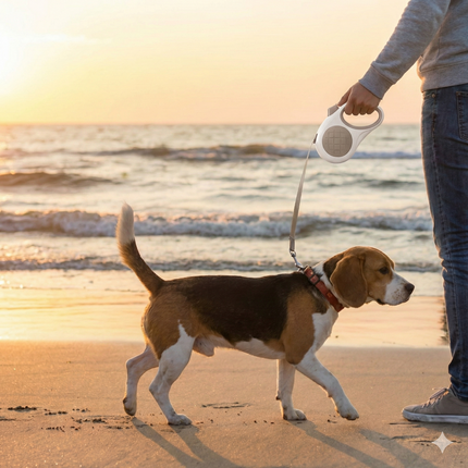 Retractable Dog Leash – 16.5 ft Automatic Walking Lead with One-Hand Brake Lock & Anti-Tangle Nylon Tape – Heavy-Duty 55 lb Capacity – Ideal for Small to Medium Dogs (Brown).