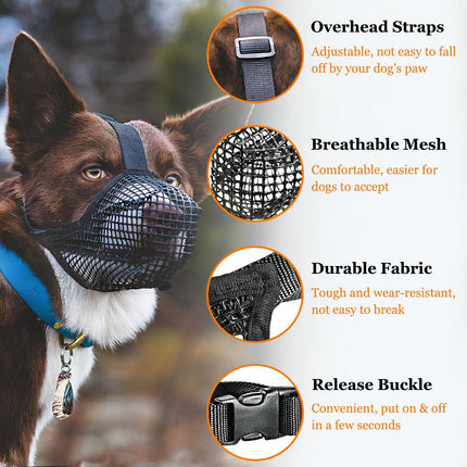 Soft Mesh Dog Muzzle for Small Medium Large Dogs – Breathable Adjustable Anti-Bite Chewing Guard with Overhead Strap – Fits Labrador, German Shepherd, Golden Retriever – 5 Sizes (Grey,M).