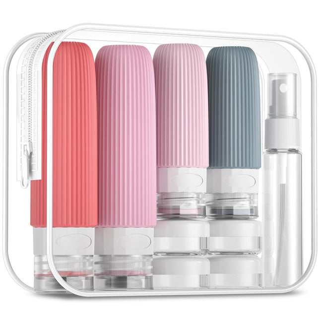 16-Piece Travel Bottle Set with Leak-Proof Silicone Squeeze Bottles – Reusable Toiletry Containers for Shampoo, Lotion, Makeup Remover (Pink)  | Other Colors Available in Store.