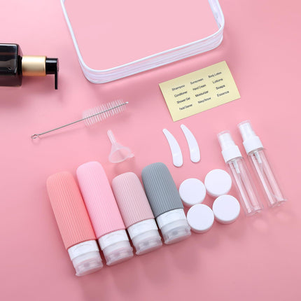 16-Piece Travel Bottle Set with Leak-Proof Silicone Squeeze Bottles – Reusable Toiletry Containers for Shampoo, Lotion, Makeup Remover (Pink)  | Other Colors Available in Store.