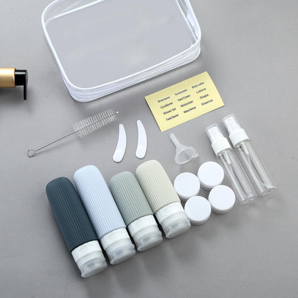 16-Piece Travel Bottle Set with Leak-Proof Silicone Squeeze Bottles – Reusable Toiletry Containers for Shampoo, Lotion, Makeup Remover (Grey)  | Other Colors Available in Store.