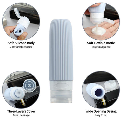 16-Piece Travel Bottle Set with Leak-Proof Silicone Squeeze Bottles – Reusable Toiletry Containers for Shampoo, Lotion, Makeup Remover (Grey)  | Other Colors Available in Store.