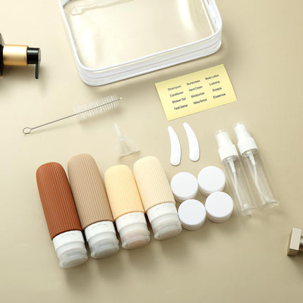 16-Piece Travel Bottle Set with Leak-Proof Silicone Squeeze Bottles – Reusable Toiletry Containers for Shampoo, Lotion, Makeup Remover (Cream)  | Other Colors Available in Store.