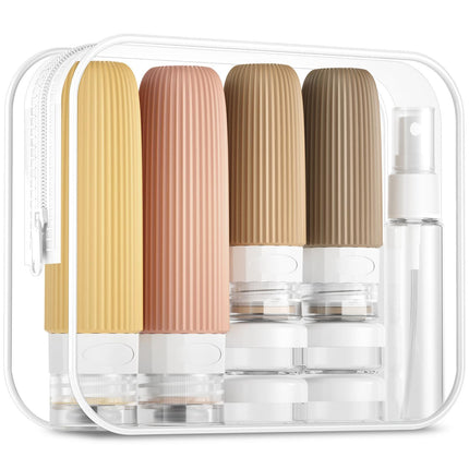 16-Piece Travel Bottle Set with Leak-Proof Silicone Squeeze Bottles – Reusable Toiletry Containers for Shampoo, Lotion, Makeup Remover (Apricot)  | Other Colors Available in Store.