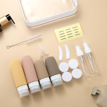 16-Piece Travel Bottle Set with Leak-Proof Silicone Squeeze Bottles – Reusable Toiletry Containers for Shampoo, Lotion, Makeup Remover (Apricot)  | Other Colors Available in Store.