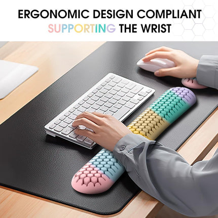 Ergonomic Silicone Wrist Rest Set – Keyboard & Mouse Support Pad with Honeycomb Design for Office, Gaming, and Home Use (Rainbow).