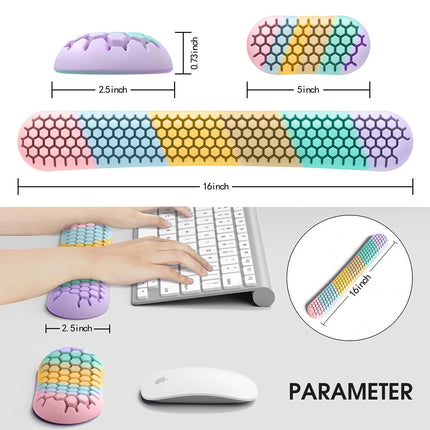 Ergonomic Silicone Wrist Rest Set – Keyboard & Mouse Support Pad with Honeycomb Design for Office, Gaming, and Home Use (Rainbow).