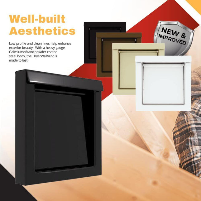 Black 4-Inch Dryer Vent Cover – Outdoor Wall Exhaust for Clothes Dryer & Bathroom Fan | Durable Galvalume Steel with Quiet Damper | Other Colours Available In-Store.