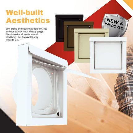 White 4-Inch Dryer Vent Cover – Outdoor Wall Exhaust for Clothes Dryer & Bathroom Fan | Durable Galvalume Steel with Quiet Damper | Other Colours Available In-Store.