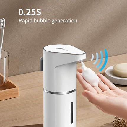 Automatic Sensor Foam Soap Dispenser – 350mL Rechargeable Touchless Hand Soap Pump with 3 Adjustable Levels & Type-C Charging (White).