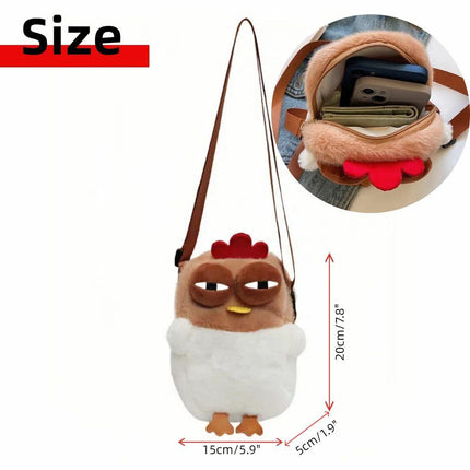 Cute Chicken Plush Crossbody Bag – White & Brown Kawaii Animal Backpack for Kids & Girls | Fun Gift Idea.