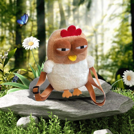 Cute Chicken Plush Crossbody Bag – White & Brown Kawaii Animal Backpack for Kids & Girls | Fun Gift Idea.