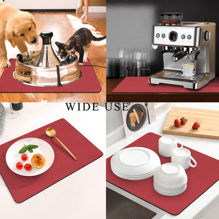 Kitchen Counter Mat for Coffee Maker – Absorbent & Quick-Dry Bar Pad with Non-Slip Backing, Protective Surface for Espresso Machine, Dish Drying Mat (Red,50*60cm).