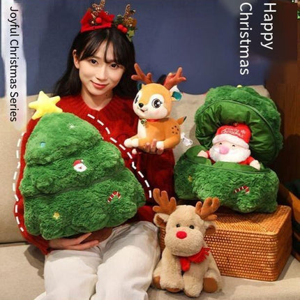Christmas 4-in-1 Plush Set (Tree + Santa + Reindeer): Perfect Birthday/Christmas/Party Gift for Boys, Girls & Adults.