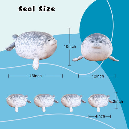 Gray Chubby Seal Plush Pillow with 4 Baby Seals Inside: Soft Stuffed Animal for Kids, Hug Pillow & Room Decor – Perfect Gift for Children.