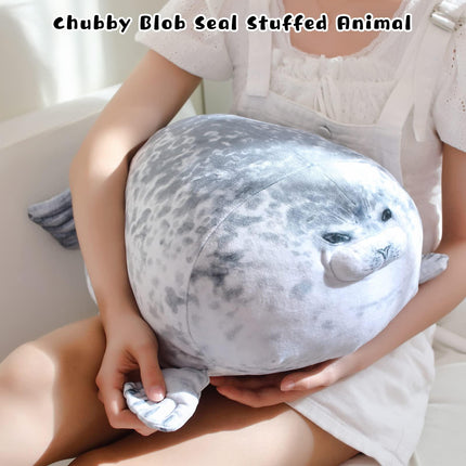 Gray Chubby Seal Plush Pillow with 4 Baby Seals Inside: Soft Stuffed Animal for Kids, Hug Pillow & Room Decor – Perfect Gift for Children.