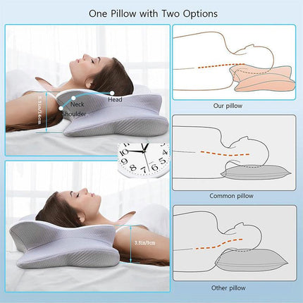 High-Performance Butterfly Memory Foam Pillow – 15° Cervical Support, Cooling Gel Cover, Ergonomic Contour Design for Neck Pain Relief & Deep Sleep – Ideal for Side & Back Sleepers (White & Gray).