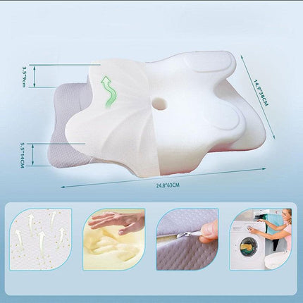 High-Performance Butterfly Memory Foam Pillow – 15° Cervical Support, Cooling Gel Cover, Ergonomic Contour Design for Neck Pain Relief & Deep Sleep – Ideal for Side & Back Sleepers (White & Gray).