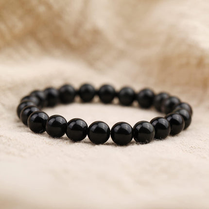 10mm Natural Black Obsidian Beaded Bracelet for Men and Women – Stretchable Healing Crystal Jewelry with Elastic Band, Protective Energy Stone Gift for Birthday, Valentine’s Day, Meditation (Black).